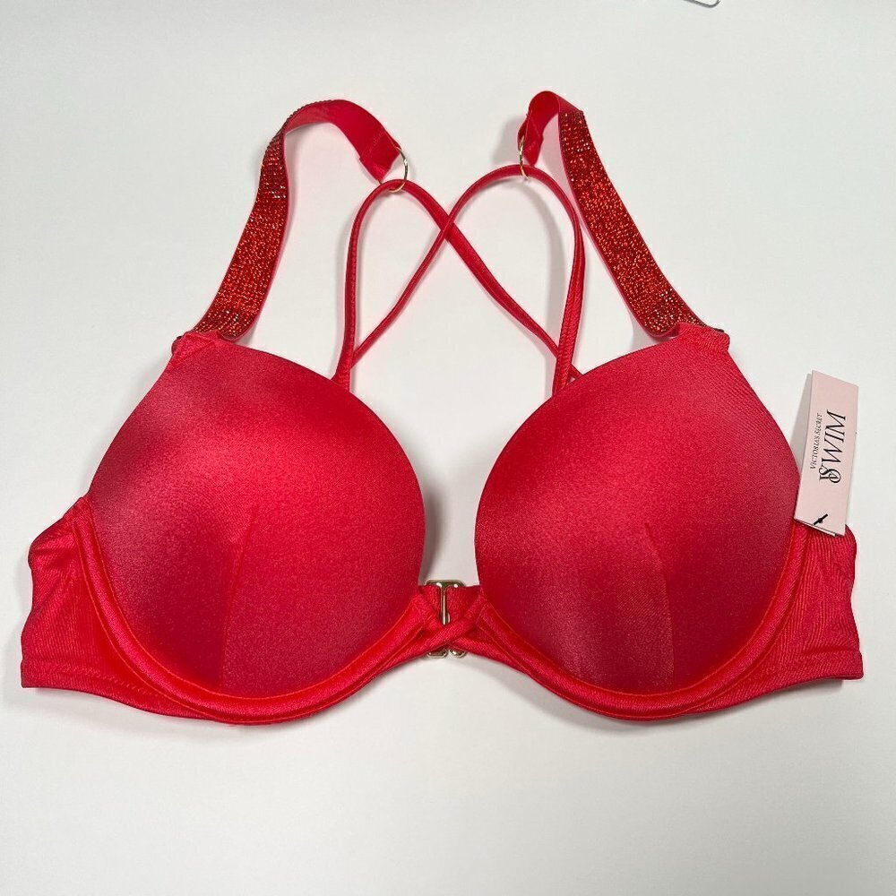 Victoria Secret 38DD Bombshell Push Up Bikini Top Miraculous Shine Strap Pink